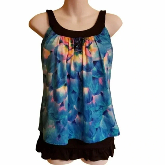 Coco reef floral print with black trim‎ bikini top - Picture 1 of 4